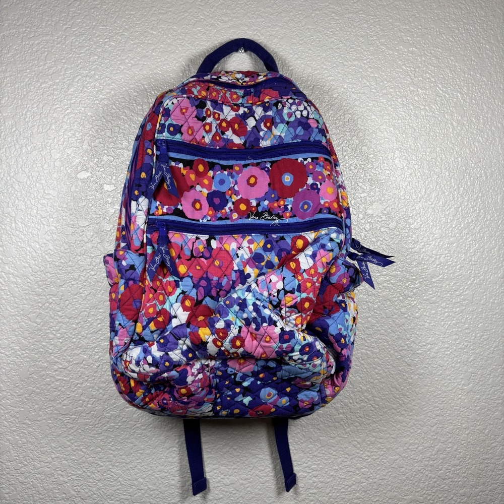 Vera Bradley Large Campus Backpack Laptop Case Floral Blue Pink Purple